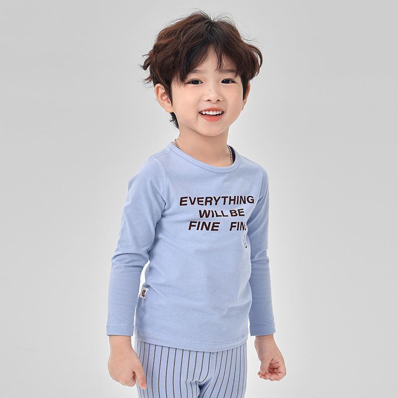 Vaikų pižamų komplektas iš Lycra, šukuotas medvilnės audinys, 95% medvilnė, dryžių ir animacinių piešinių raštas, 3–8 metų amžiaus