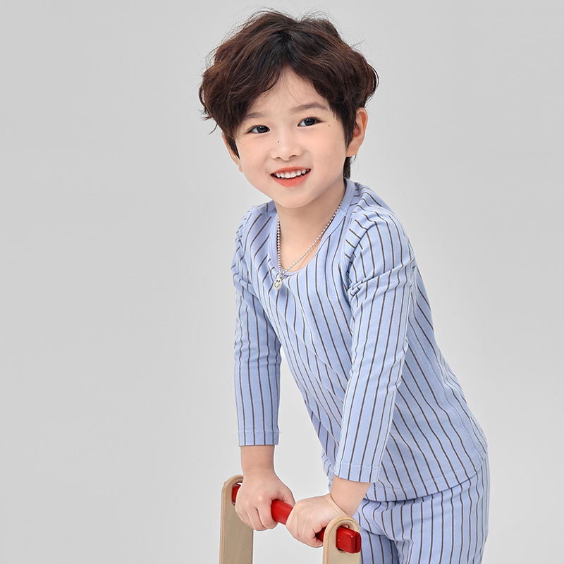 Vaikų pižamų komplektas iš Lycra, šukuotas medvilnės audinys, 95% medvilnė, dryžių ir animacinių piešinių raštas, 3–8 metų amžiaus