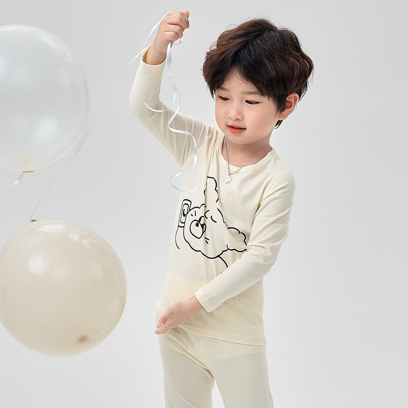 Vaikų pižamų komplektas iš Lycra, šukuotas medvilnės audinys, 95% medvilnė, dryžių ir animacinių piešinių raštas, 3–8 metų amžiaus