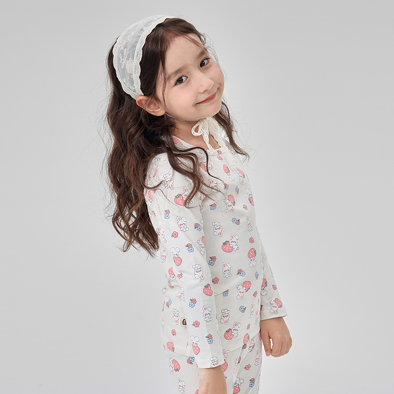 Vaikų pižamų komplektas iš Lycra, šukuotas medvilnės audinys, 95% medvilnė, dryžių ir animacinių piešinių raštas, 3–8 metų amžiaus