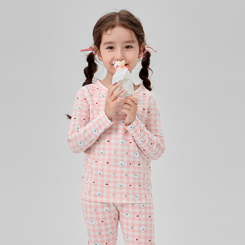 Vaikų pižamų komplektas iš Lycra, šukuotas medvilnės audinys, 95% medvilnė, dryžių ir animacinių piešinių raštas, 3–8 metų amžiaus
