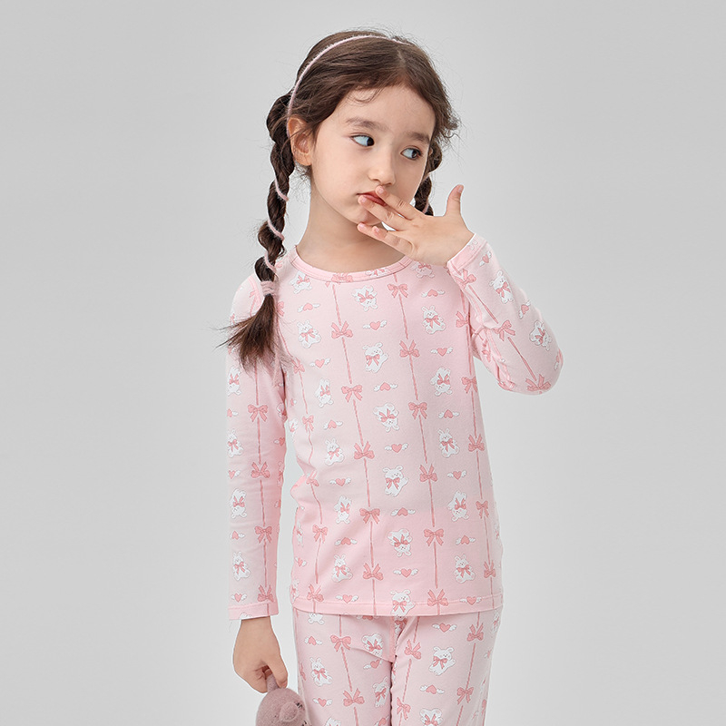 Vaikų pižamų komplektas iš Lycra, šukuotas medvilnės audinys, 95% medvilnė, dryžių ir animacinių piešinių raštas, 3–8 metų amžiaus