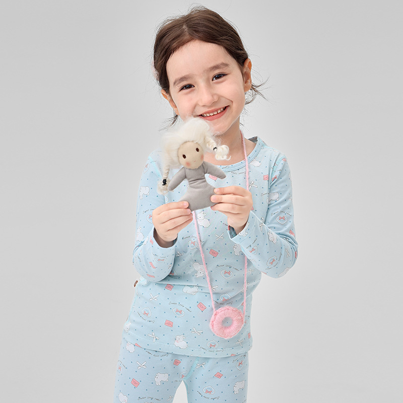Vaikų pižamų komplektas iš Lycra, šukuotas medvilnės audinys, 95% medvilnė, dryžių ir animacinių piešinių raštas, 3–8 metų amžiaus