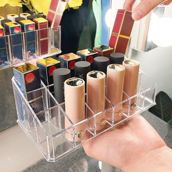 Cutie de depozitare pentru produse cosmetice din acrilic transparent, cu compartimente — organizator de machiaj pe birou, stil modern minimalist