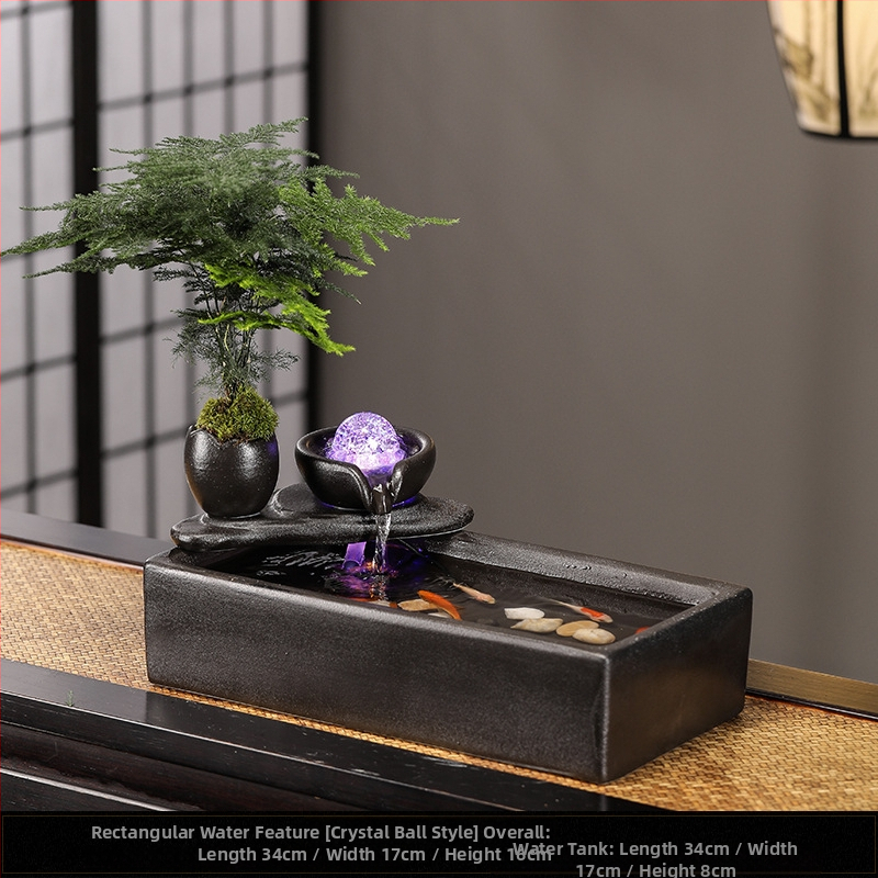 Keraminis stalinis fontanas su tekančiu vandeniu – mini kraštovaizdis, glazūruotas, dažytas, naujo Kinų stiliaus (Medžiaga: keramika; Paviršius: glazūruotas; Dažymas: dažytas; Stilius: Naujo Kinų stilius)