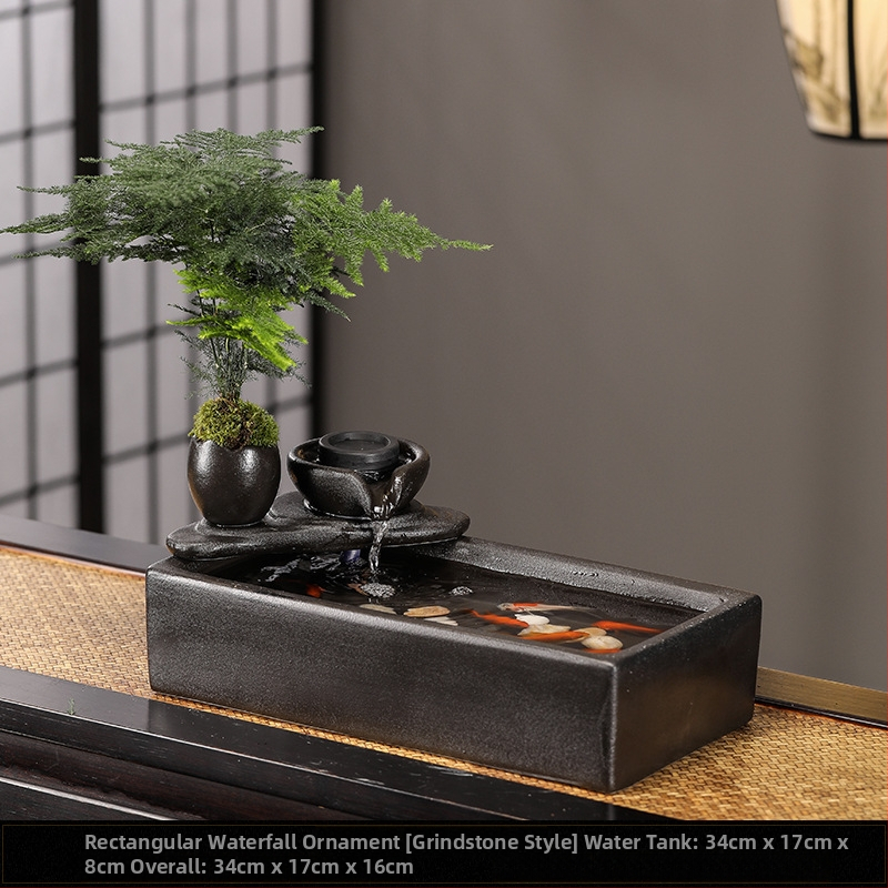 Keraminis stalinis fontanas su tekančiu vandeniu – mini kraštovaizdis, glazūruotas, dažytas, naujo Kinų stiliaus (Medžiaga: keramika; Paviršius: glazūruotas; Dažymas: dažytas; Stilius: Naujo Kinų stilius)