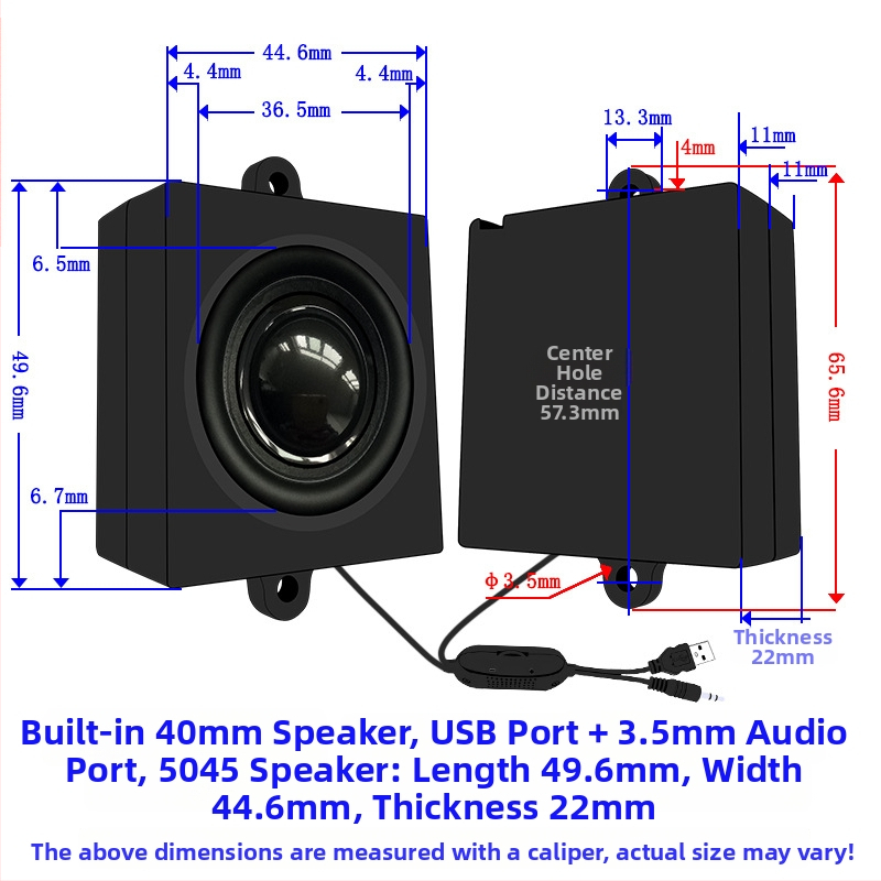 USB barošanas datoru skaļrunis, 4 Ω, 3 W, frekvenču diapazons 10–25000 Hz