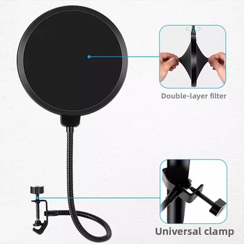 J.I.Y PC-01 Mikrofono pop filtras su dviejų sluoksnių filtru, vėjo atsparus, profesionalus dizainas