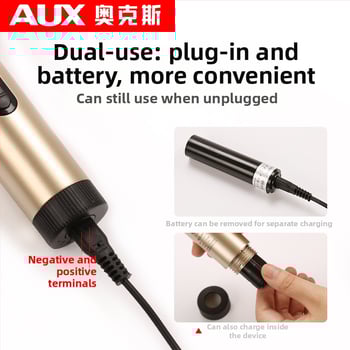 Aux A7 aparat za šišanje kose s keramičkom oštricom, izmjenjiva baterija 1200–2000mAh, trajanje rada 6–8 sati, dvostrano napajanje putem punjenja, opća uporaba za odrasle i djecu