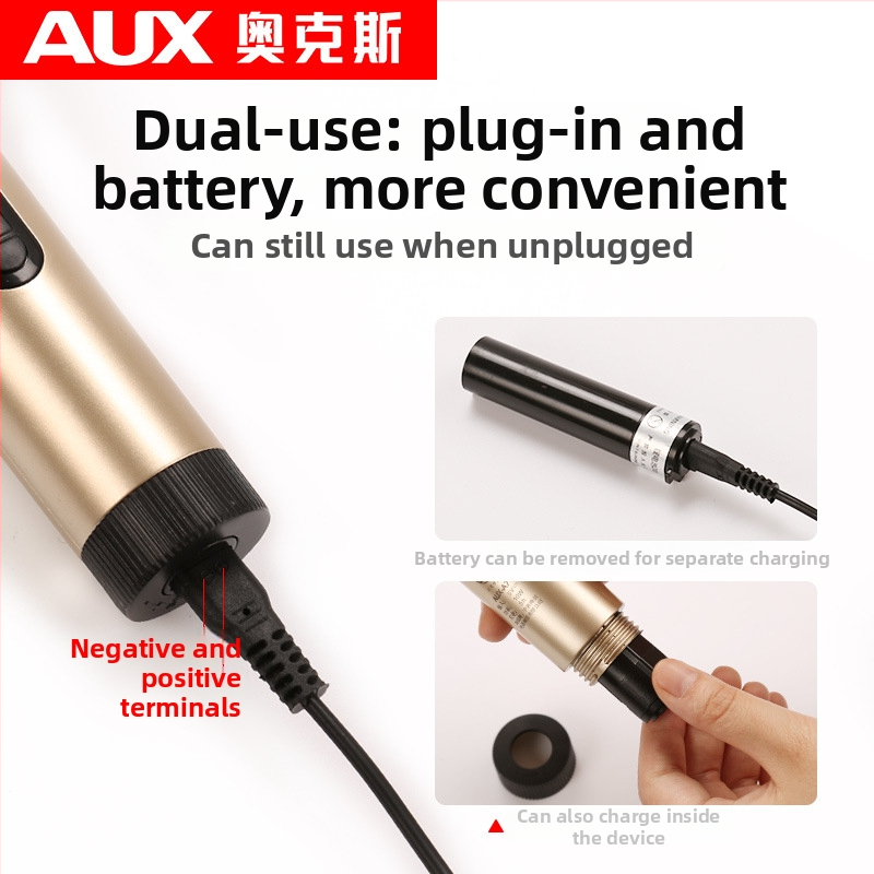 Aux A7 aparat za šišanje kose s keramičkom oštricom, izmjenjiva baterija 1200–2000mAh, trajanje rada 6–8 sati, dvostrano napajanje putem punjenja, opća uporaba za odrasle i djecu