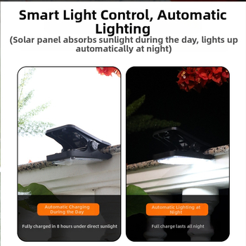 Saulės klipo lemputė su judesio jutikliu, lauko naudojimui – atspari vandeniui sieninė lemputė tvora, balta/šilta šviesa, 5W, 3.7V, 6–12 val. apšvietimas