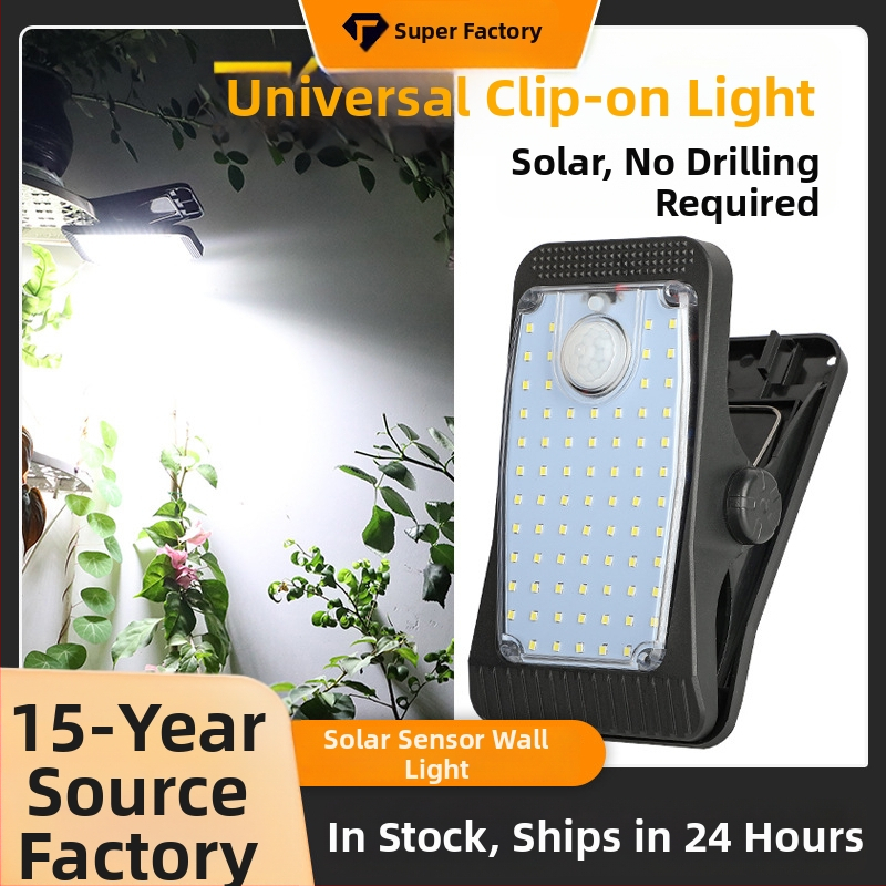 Päikesel põhinev klipslamp liikumisanduriga väliskasutuseks – veekindel seinalamp aiaplatsi jaoks, valge või soe valgus, 5W, 3.7V, 6–12 tunni valgustus