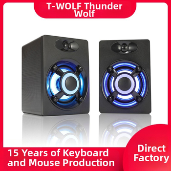 T-WOLF S1 laidinis USB kompiuterio garsiakalbis su LED apšvietimu, 2×3W, garso dažnių diapazonas 40 Hz–20 kHz, USB įvestis ir 3,5 mm garso jungtis