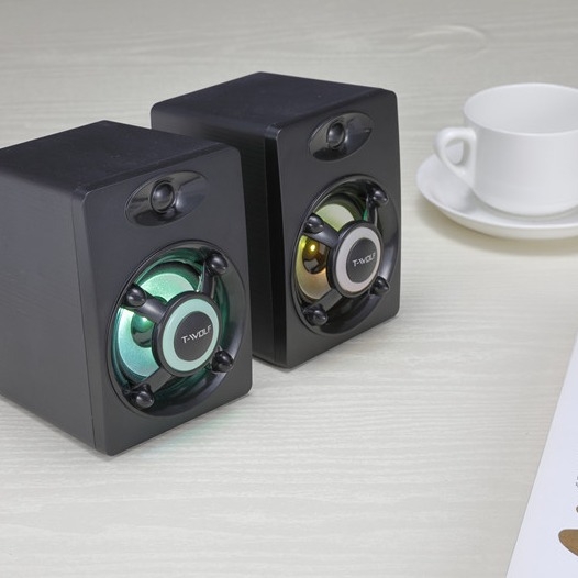 T-WOLF S1 difuzor PC cu fir USB, iluminare LED, 2×3W, interval de frecvență 40 Hz–20 kHz, intrare USB și jack audio de 3,5 mm