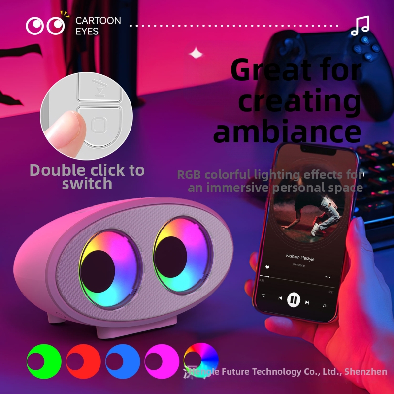 Bluetooth reproduktor s kreslenými očami, biely šum, RGB osvetlenie, atmosférický zvuk – kreatívny darček