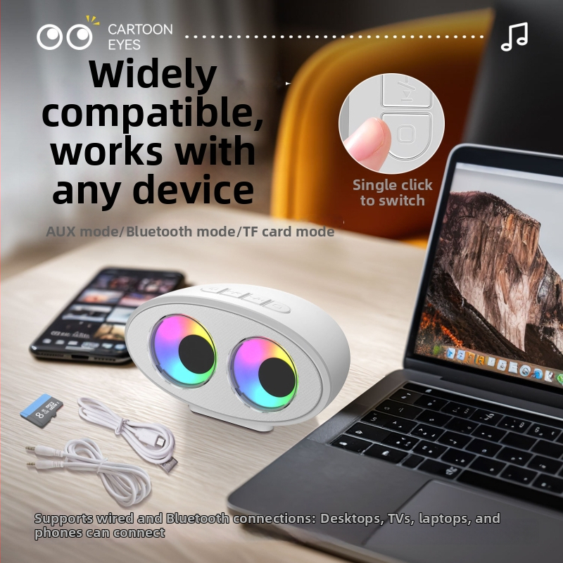Bluetooth reproduktor s kreslenými očami, biely šum, RGB osvetlenie, atmosférický zvuk – kreatívny darček