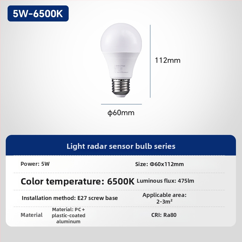 LED radaro jutiklio lemputė koridoriams ir laiptinėms, E27 sraigtinis lizdas, 220V, 95 lm/W, modelis PAK543071/PAK543072