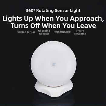 Lumină de noapte LED cu senzor de mișcare, rotire 360°, alimentare cu baterie, întrerupător inductiv, model SNL-1, abajur PC — Corbino