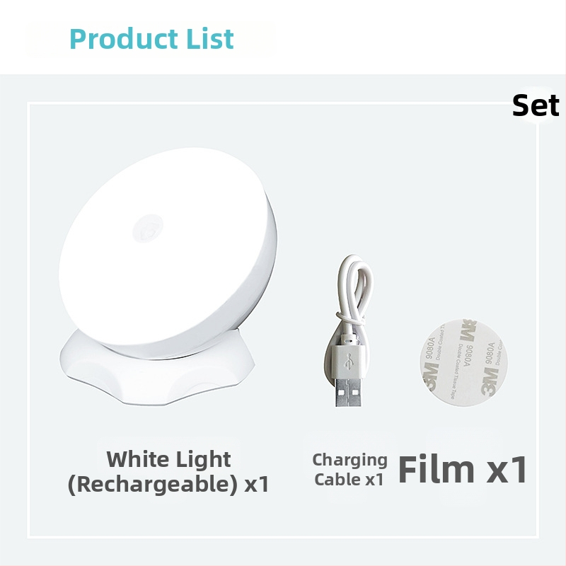 Lumină de noapte LED cu senzor de mișcare, rotire 360°, alimentare cu baterie, întrerupător inductiv, model SNL-1, abajur PC — Corbino
