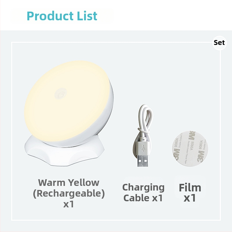 Lumină de noapte LED cu senzor de mișcare, rotire 360°, alimentare cu baterie, întrerupător inductiv, model SNL-1, abajur PC — Corbino