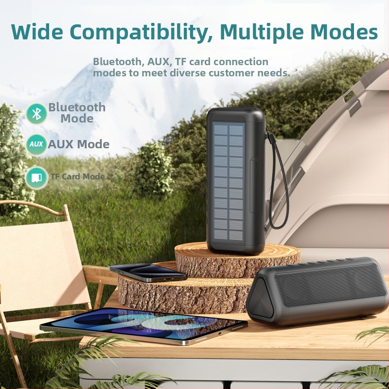 Solarni bežični Bluetooth zvučnik s ugrađenom baterijom i čitačem kartica, 2 zvučnika, IPX4 vodootporan, Bluetooth 4.2, 4000–6000 mAh