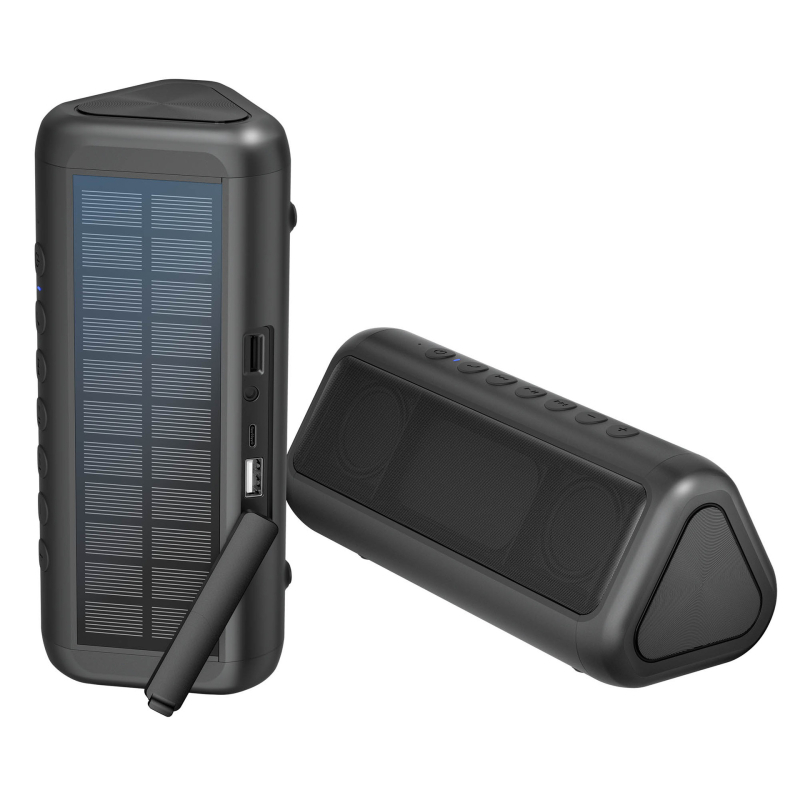 Solarni bežični Bluetooth zvučnik s ugrađenom baterijom i čitačem kartica, 2 zvučnika, IPX4 vodootporan, Bluetooth 4.2, 4000–6000 mAh