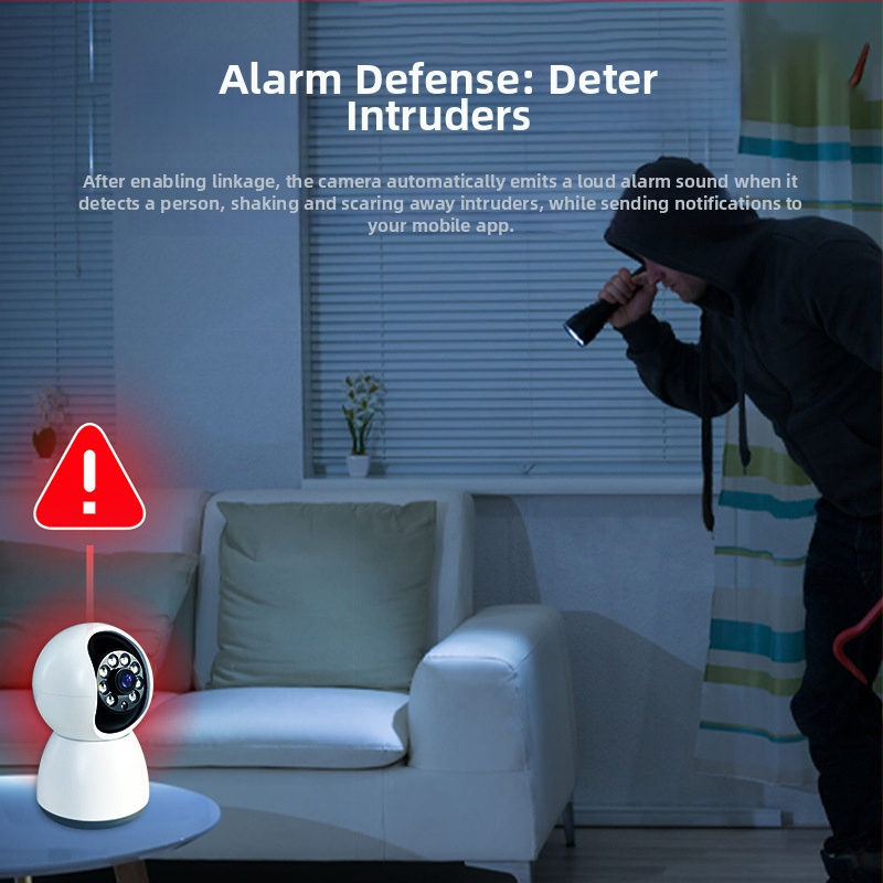 IP kamera pre vnútorné aj vonkajšie použitie, 360° pokrytie, nočné videnie, diaľkové sledovanie cez Wi‑Fi, detekcia pohybu a ľudských postáv, 14 mm objektív