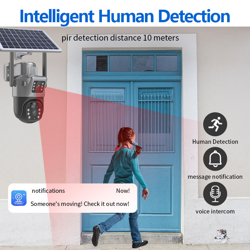 Saulės energijos stebėjimo kamera su 4G, 6MP CMOS jutikliu, 1920x2160 raiška, 4 mm objektyvas, naktinis matymas