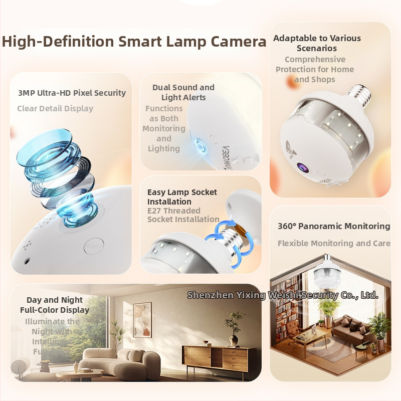 Belaidė vidaus stebėjimo kamera, panoraminė fisheye, objektyvas 1.44, minimali apšvietimas 0.001 lx, IR nuotolis 10 m, SNR > 48 dB, modelis Vrt-a8