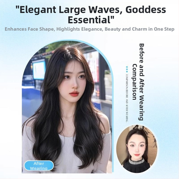 Čipkota parukė moterims su vidiniu dalijimosi, apimti plaukai su dideliais bangais; pluoštai atsparūs temperatūrai; modelis: čipkota dalis; technologija: mechanizmas; negalima dažyti ar perm