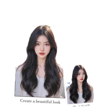 Дантелена перука за жени със среден раздел, обемна коса с големи вълни; термоустойчива нишка, модел: дантелена част, технология: механизъм; без боядисване и без перманент