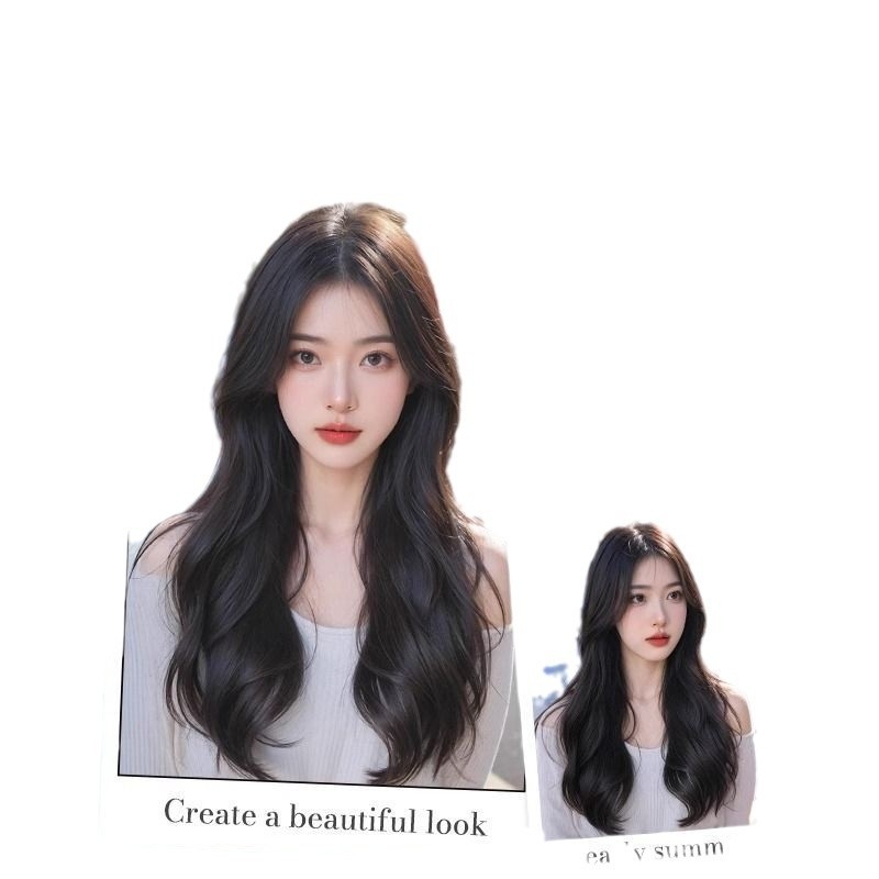 Дантелена перука за жени със среден раздел, обемна коса с големи вълни; термоустойчива нишка, модел: дантелена част, технология: механизъм; без боядисване и без перманент