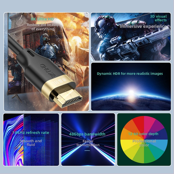 Jinghua H627 HDMI kabelis, HDMI 2.1, 8K palaikymas, auksu dengti jungtys, ilgis 1,5 m