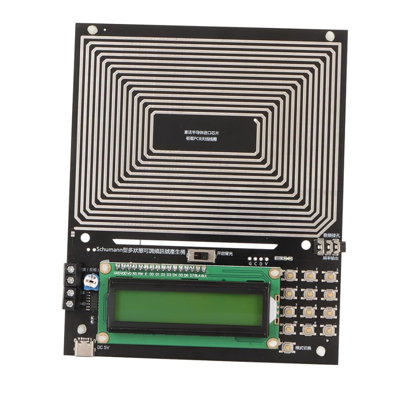 PAREK Šumannos bangų generatorius — grynas sinusinis signalas su FM, diapazonas 0,01 Hz–100 kHz, Maitinimas 5V 1A