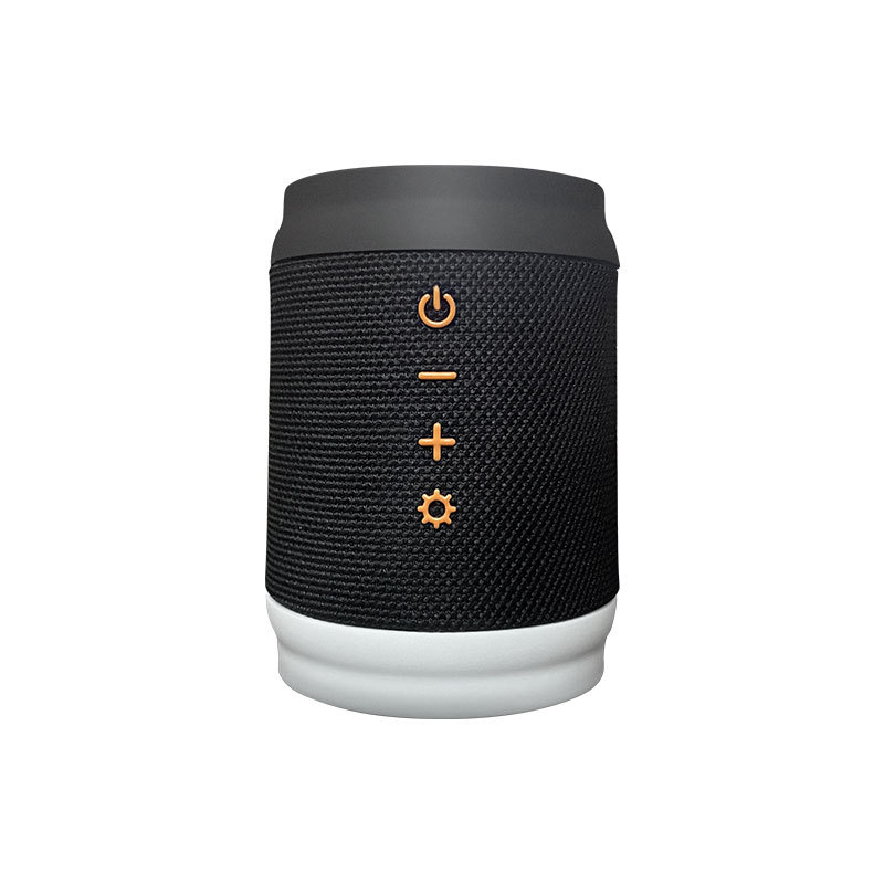 Difuzor Bluetooth portabil cu husă textilă și iluminare ambientală pentru exterior; 5W, Bluetooth 5.0, IPX3, rază 10 m, 100Hz–20kHz, SNR ≥75dB.