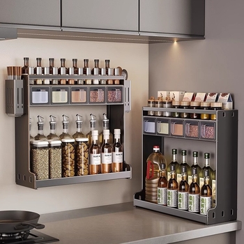 Zidni stalak za začine — Ermo, nehrđajući čelik, bez bušenja, višeslojni, moderni minimalistički dizajn