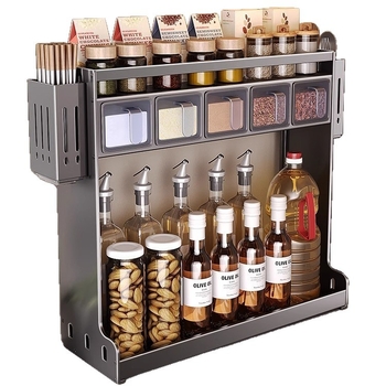 Zidni stalak za začine — Ermo, nehrđajući čelik, bez bušenja, višeslojni, moderni minimalistički dizajn