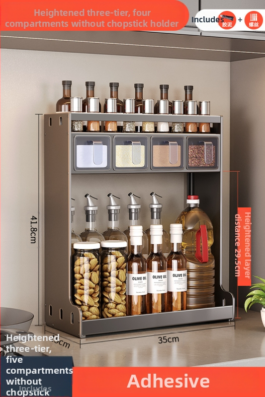 Nástenný stojan na korenie — Ermo, nerezová oceľ, bez vŕtania, viacposchodový, moderný minimalistický dizajn