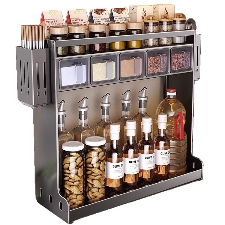 Sieninis prieskonių laikiklis — Ermo, nerūdijantis plienas, be gręžimo, daugiasluoksnis, modernus minimalistinis dizainas