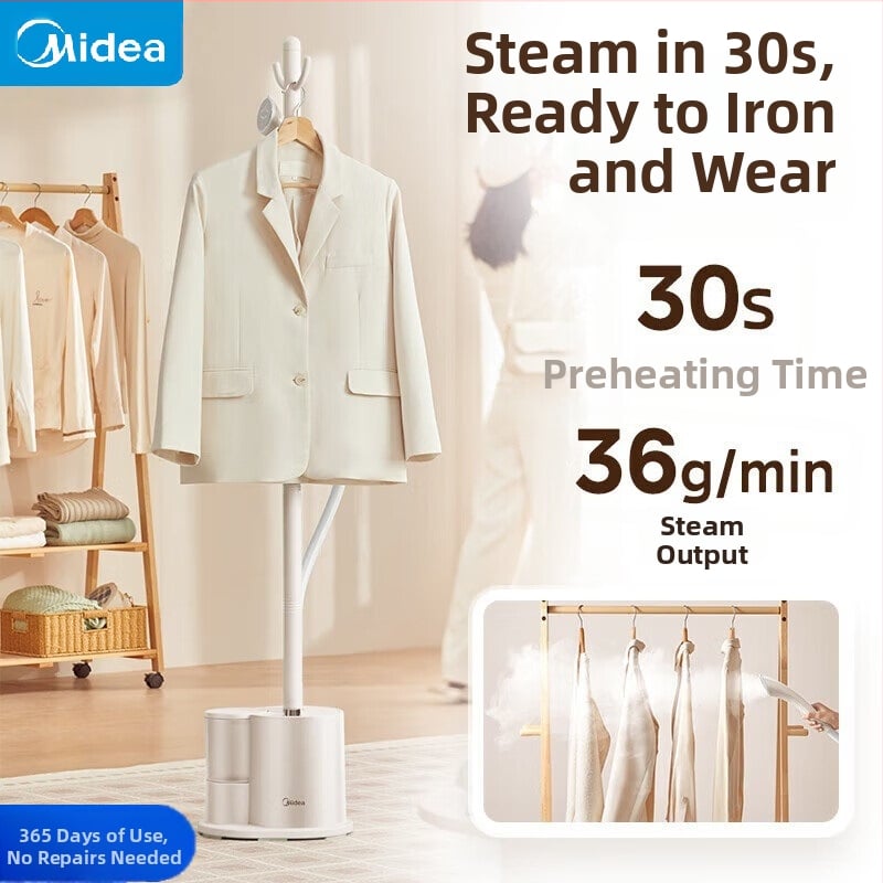 Midea tvaika gludināšanas iekārta drēbēm – rokas un vertikālais tvaika gludināšanas ierīce, sterilizācija un ērīšu noņemšana, modelis YGJ18DB, 111–240V