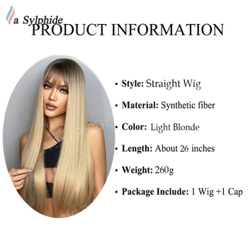 Parūka ar garām taisniem matiem un Qi bangs, augstas temperatūras šķiedra, modelis lc288-1, zīmols La Sylphide, stils Star Fashion