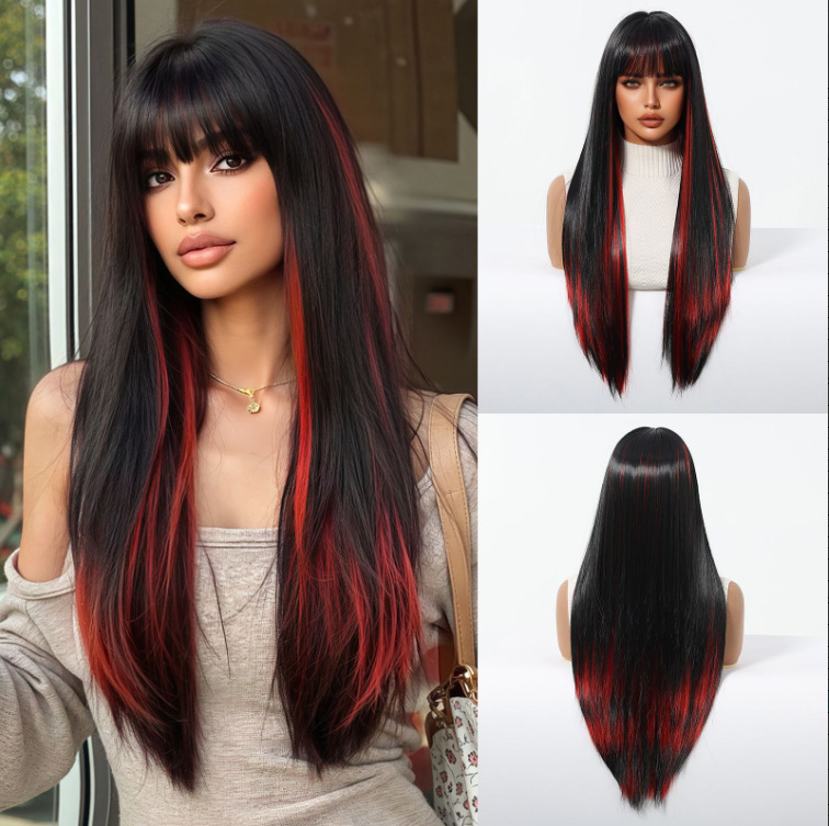 Parūka ar garām taisniem matiem un Qi bangs, augstas temperatūras šķiedra, modelis lc288-1, zīmols La Sylphide, stils Star Fashion