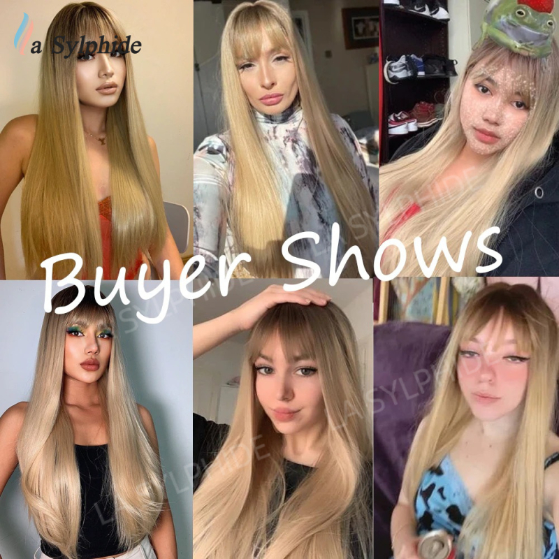 Parūka ar garām taisniem matiem un Qi bangs, augstas temperatūras šķiedra, modelis lc288-1, zīmols La Sylphide, stils Star Fashion