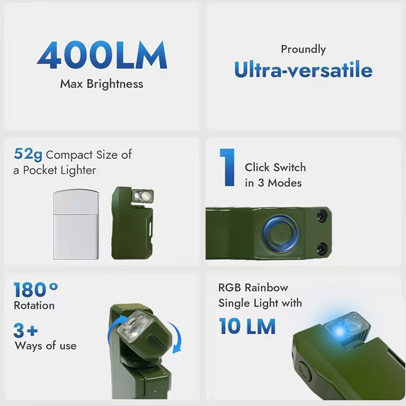 G5 uzlādes mini rokas LED lukturis, alumīnija sakausējums, 360° rotācija, 100–200 m diapazons