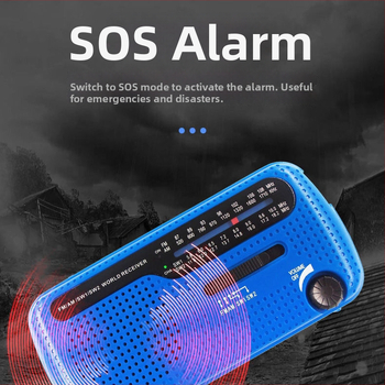 Išorinis avarinis LED apšvietimas su FM/AM radijo, saulės energija ir rankinis įkrovimas, USB įkrovimas, daugiajuostės priėmėjas, 3.7V, 0.14W, 1000–1999mAh, dažnis 20–3000