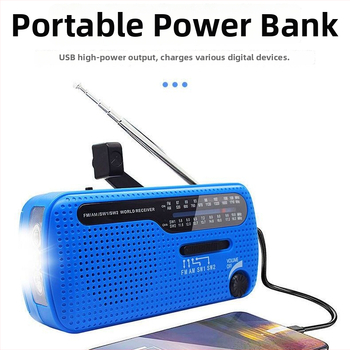 Išorinis avarinis LED apšvietimas su FM/AM radijo, saulės energija ir rankinis įkrovimas, USB įkrovimas, daugiajuostės priėmėjas, 3.7V, 0.14W, 1000–1999mAh, dažnis 20–3000