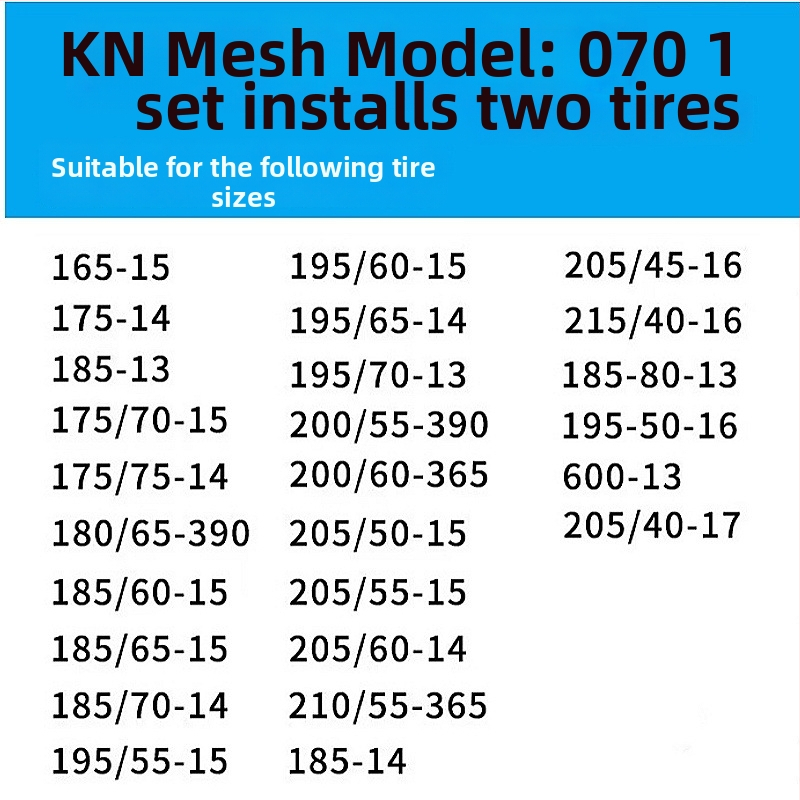 Antislip rehvi kett auto, mikroautodele ja maasturitele – segust terasest kett | Mudel KN anti-skid chain | Rehvi ühilduvus: konsulteerige