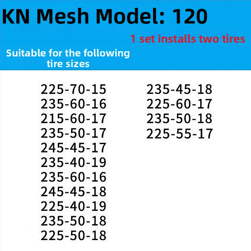 Antislip rehvi kett auto, mikroautodele ja maasturitele – segust terasest kett | Mudel KN anti-skid chain | Rehvi ühilduvus: konsulteerige