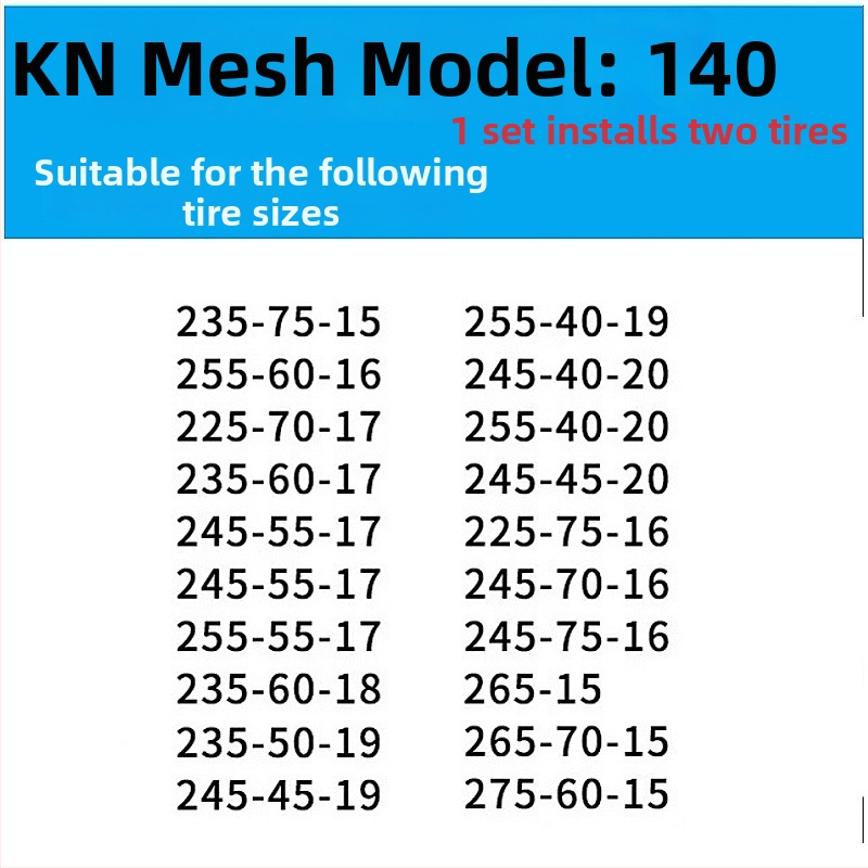 Antislip rehvi kett auto, mikroautodele ja maasturitele – segust terasest kett | Mudel KN anti-skid chain | Rehvi ühilduvus: konsulteerige