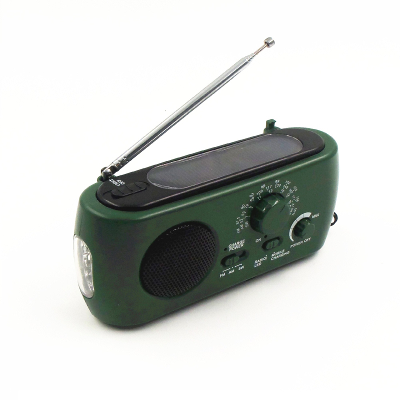 Nešiojamas daugiabangų AM/FM/SW radijas su saulės įkrovimu ir rankiniu įkrovimu, USB sąsaja, įmontuotas garsiakalbis, 1200 mAh baterija, dažnių diapazonas 20–3000 kHz